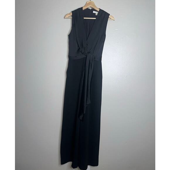 Jonathan Simkhai Cady V-Neck Satin Combo Wide Leg Jumpsuit Black Size 0 - Picture 3 of 11